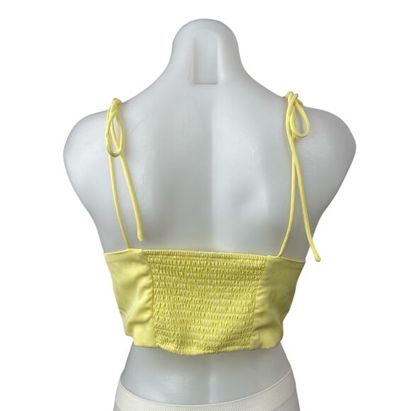 Superdown Yellow Sleeveless Tie Strap V Neck Smocked Tank Cami Crop Top Size S - Picture 2 of 4